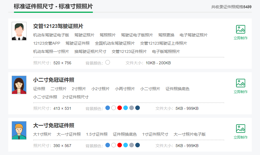 提供全部證件照規格以便制作-各種證件照制作尺寸在線生成
